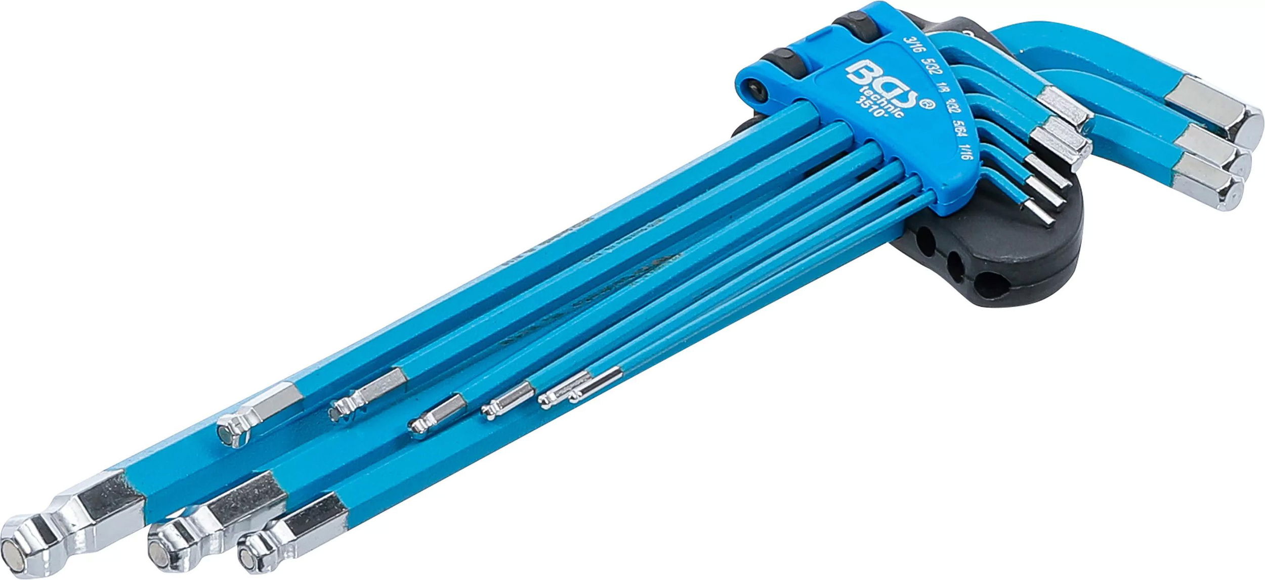 BGS Technic 9-35101 gömbvégű L-alakú imbuszkulcs készlet, extra hosszú, mágneses, colos, 9 részes termék fő termékképe